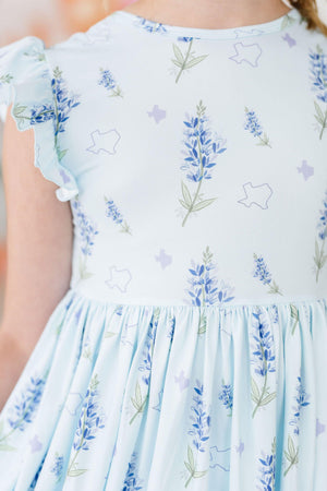 (S) Texas Bluebonnets Flutter Sleeve Twirl Dress-Mila & Rose ®