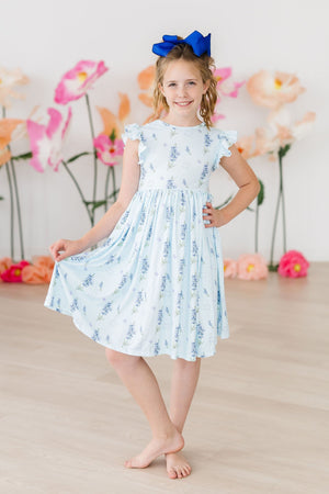 (S) Texas Bluebonnets Flutter Sleeve Twirl Dress-Mila & Rose ®
