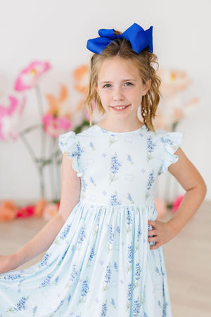 (S) Texas Bluebonnets Flutter Sleeve Twirl Dress-Mila & Rose ®