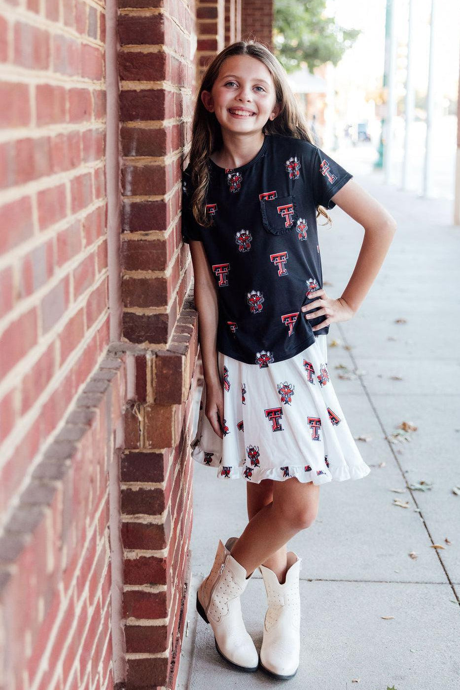 Texas Tech Black Raider Red Ruffle Pocket Tee-Mila & Rose ®