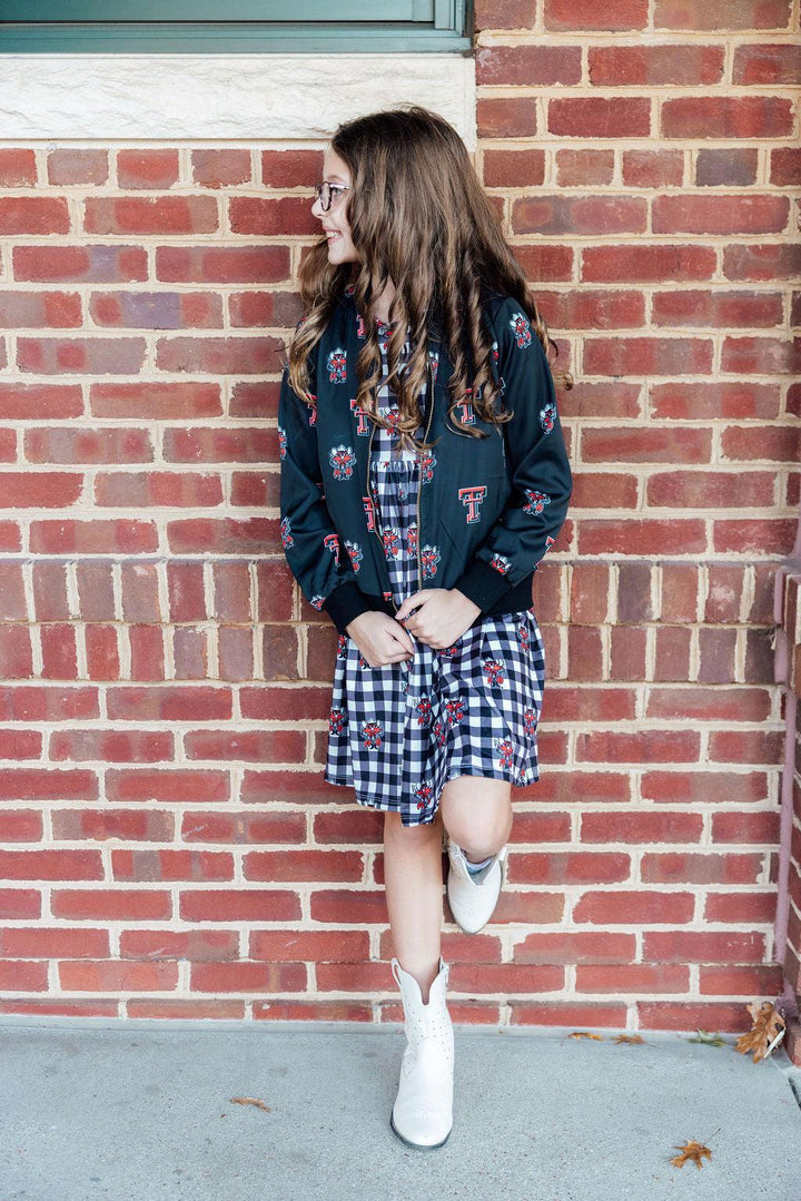 Texas Tech Plaid Raider Red 3/4 Sleeve Pocket Twirl Dress-Mila & Rose ®