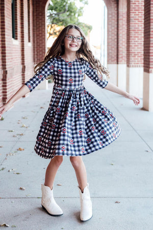 Texas Tech Plaid Raider Red 3/4 Sleeve Pocket Twirl Dress-Mila & Rose ®