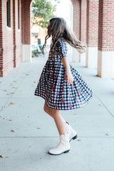 Texas Tech Plaid Raider Red 3/4 Sleeve Pocket Twirl Dress-Mila & Rose ®