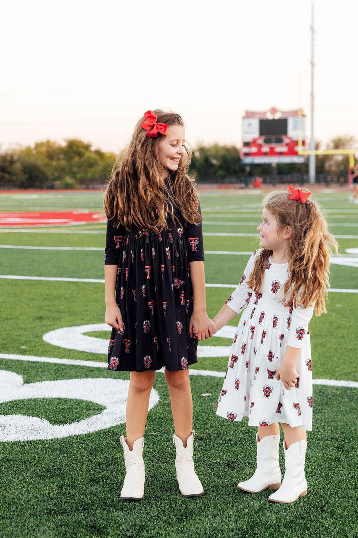 Texas Tech White Raider Red 3/4 Sleeve Pocket Twirl Dress-Mila & Rose ®
