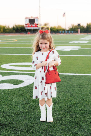 Texas Tech White Raider Red 3/4 Sleeve Pocket Twirl Dress-Mila & Rose ®