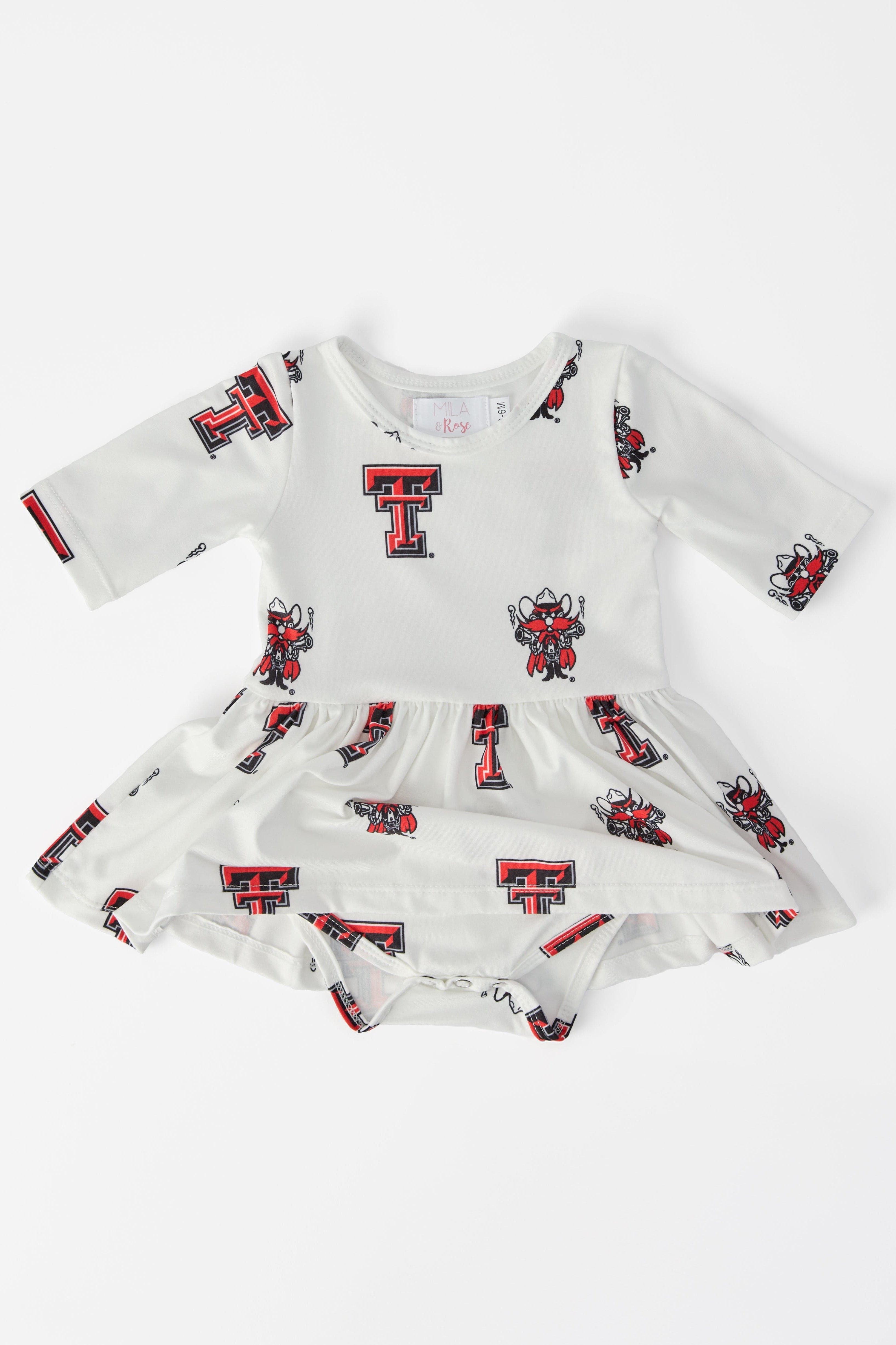 Texas Tech White Raider Red 3/4 Sleeve Twirl Bodysuit-Mila & Rose ®