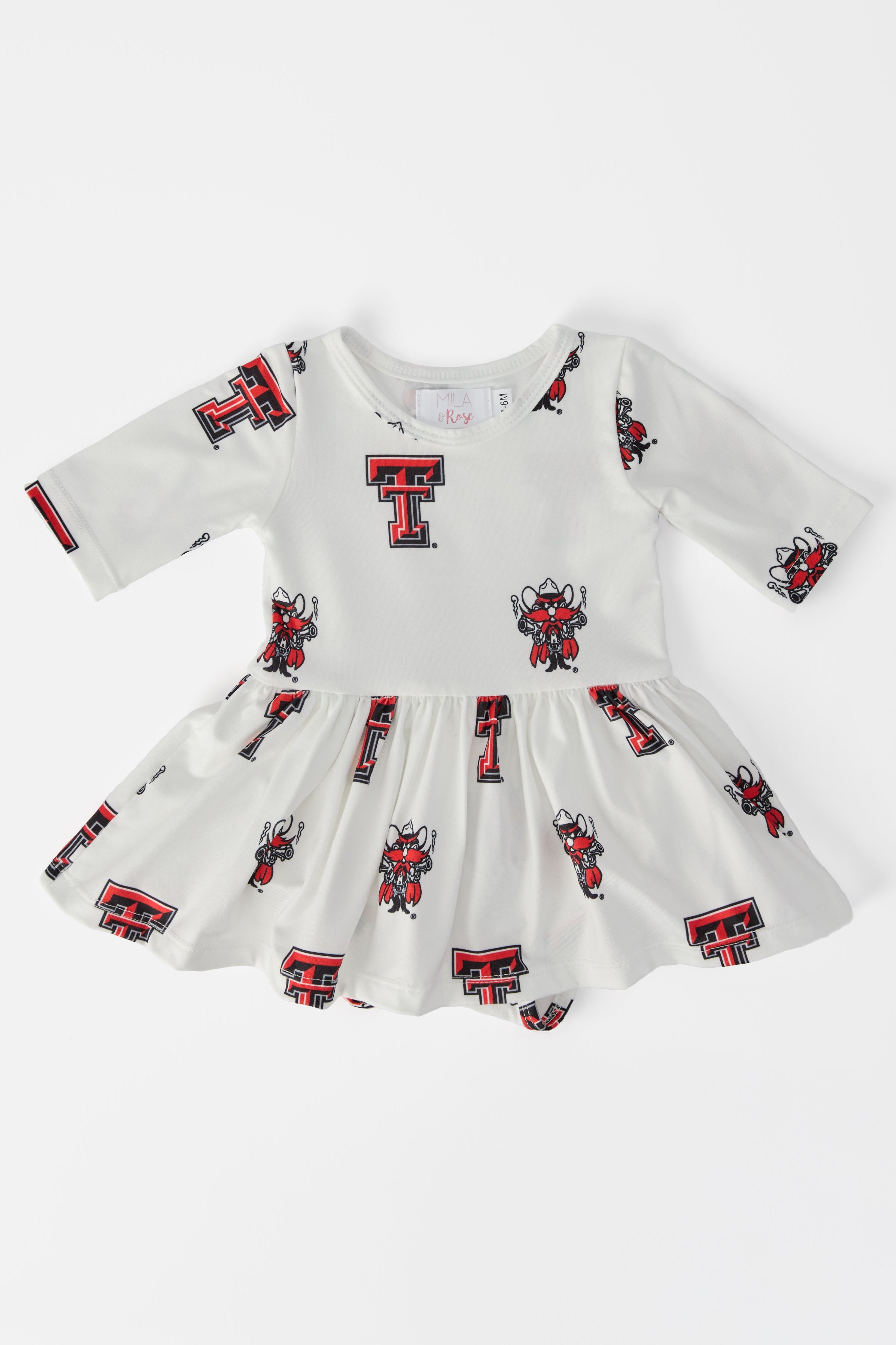 Texas Tech White Raider Red 3/4 Sleeve Twirl Bodysuit-Mila & Rose ®