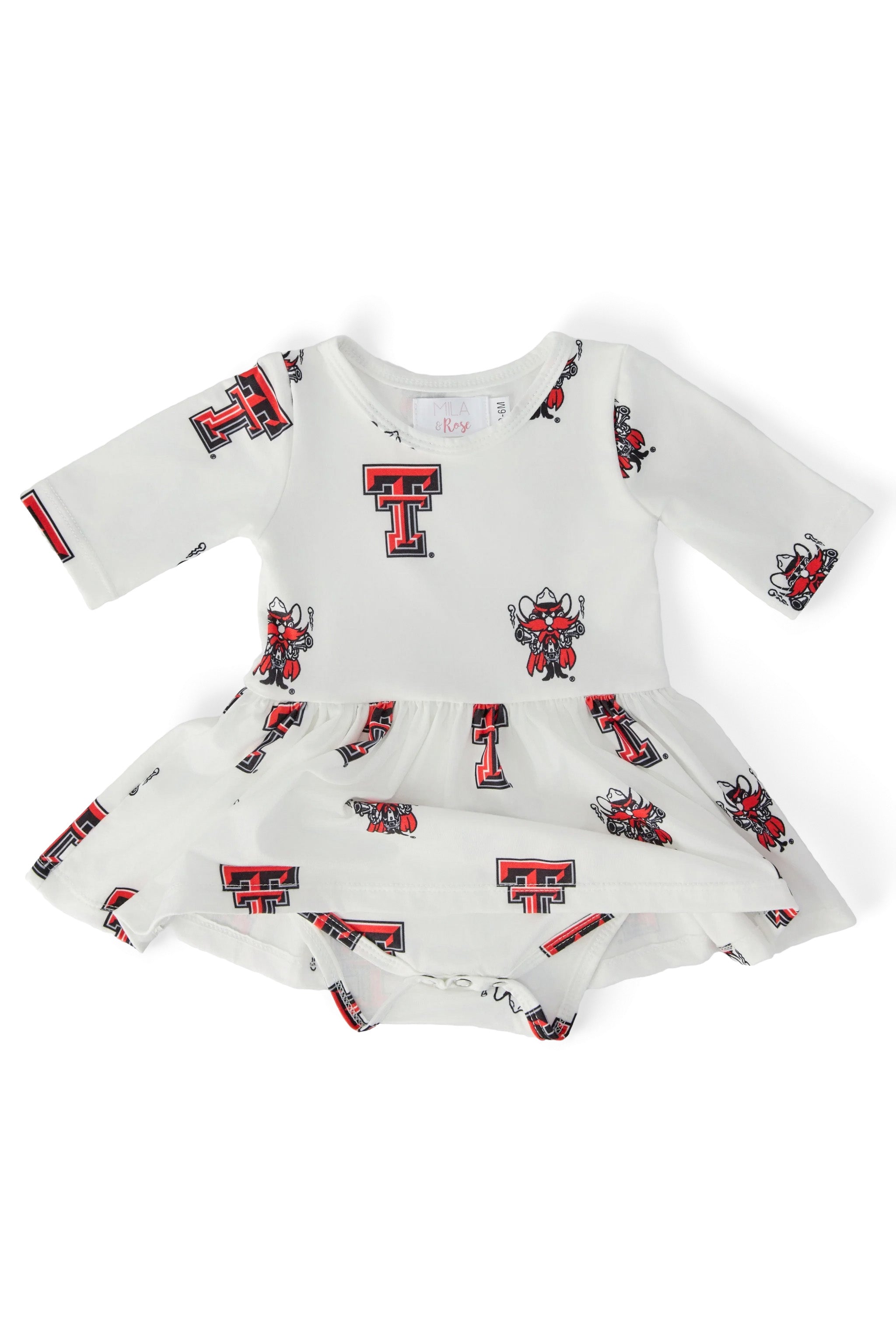 Texas Tech White Raider Red 3/4 Sleeve Twirl Bodysuit-Mila & Rose ®
