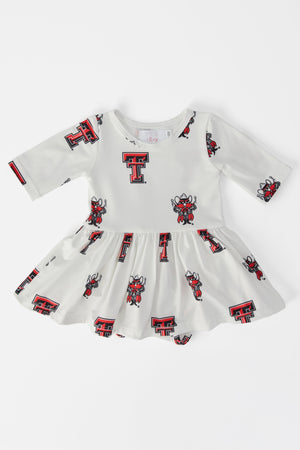 Texas Tech White Raider Red 3/4 Sleeve Twirl Bodysuit-Mila & Rose ®