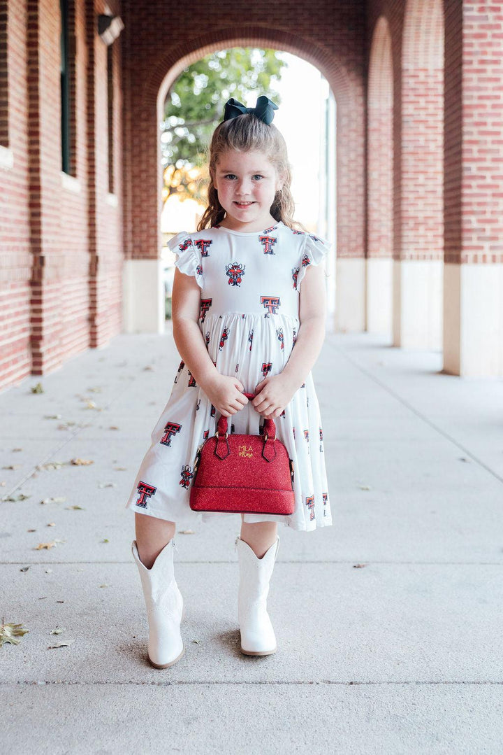 Texas Tech White Raider Red Flutter Twirl Dress-Mila & Rose ®