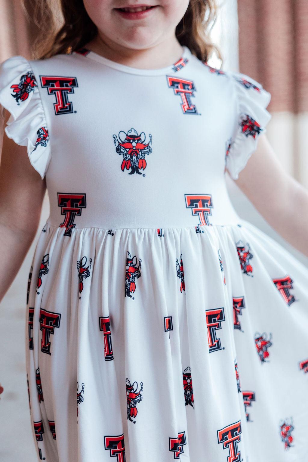 Girls' Texas Tech White Raider Red Flutter Twirl Dress Size: 9/10 By Mila & Rose