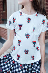 Texas Tech White Raider Red Ruffle Pocket Tee-Mila & Rose ®