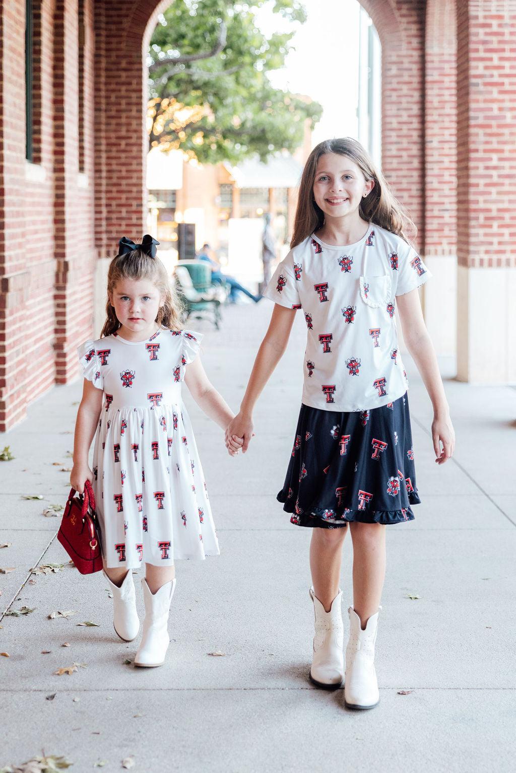 Texas Tech White Raider Red Ruffle Pocket Tee-Mila & Rose ®
