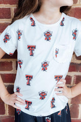 Texas Tech White Raider Red Ruffle Pocket Tee-Mila & Rose ®