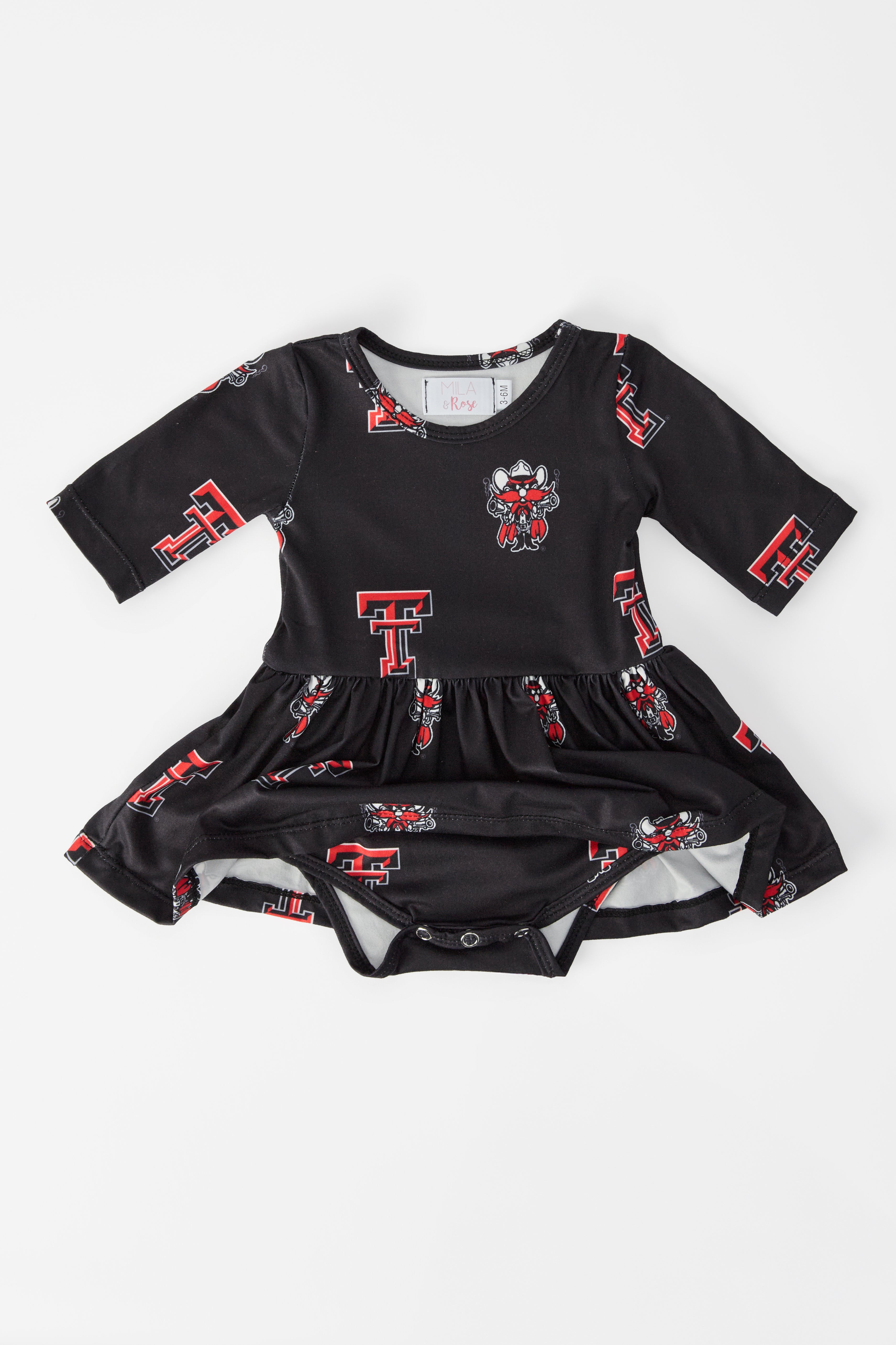 Texas Tech Black Raider Red 3/4 Sleeve Twirl Bodysuit-Mila & Rose ®