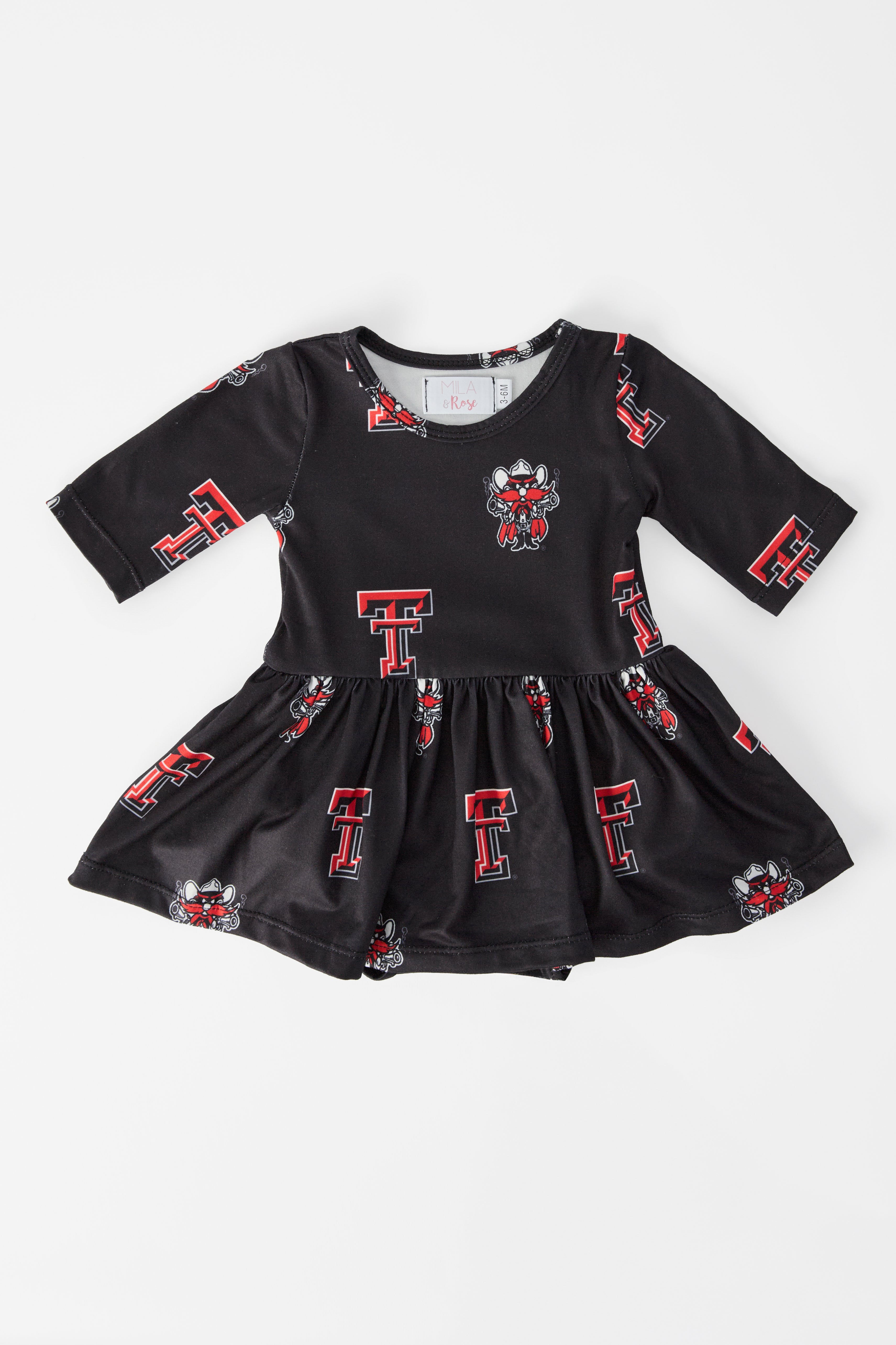 Texas Tech Black Raider Red 3/4 Sleeve Twirl Bodysuit-Mila & Rose ®
