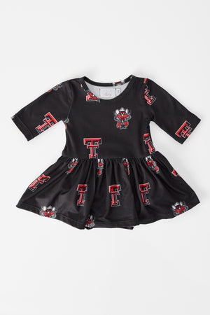 Texas Tech Black Raider Red 3/4 Sleeve Twirl Bodysuit-Mila & Rose ®