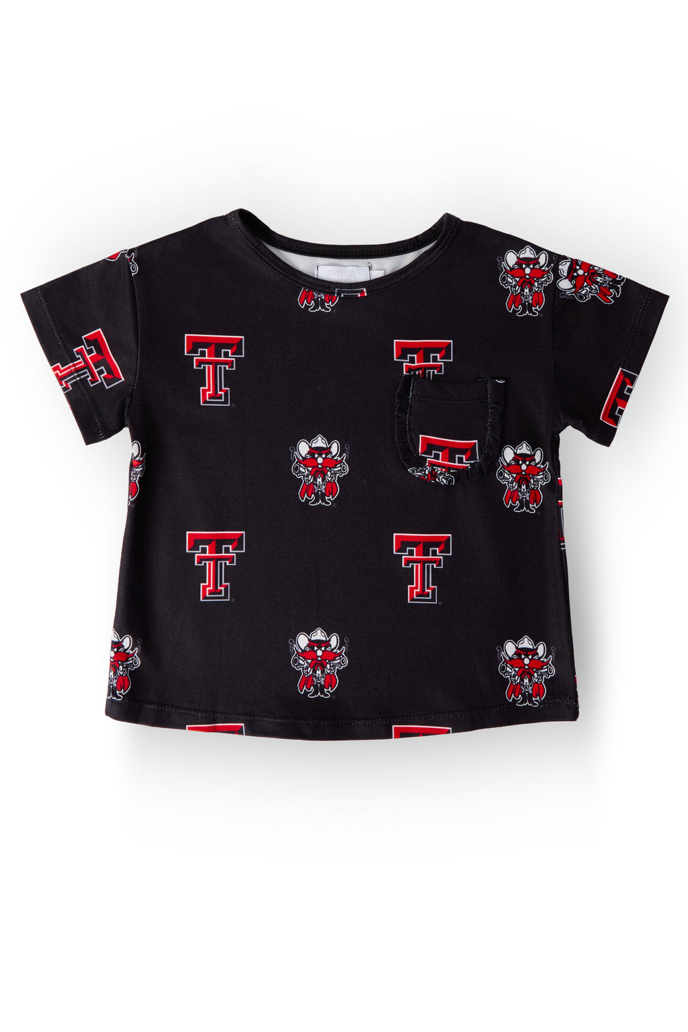 Texas Tech Black Raider Red Ruffle Pocket Tee-Mila & Rose ®