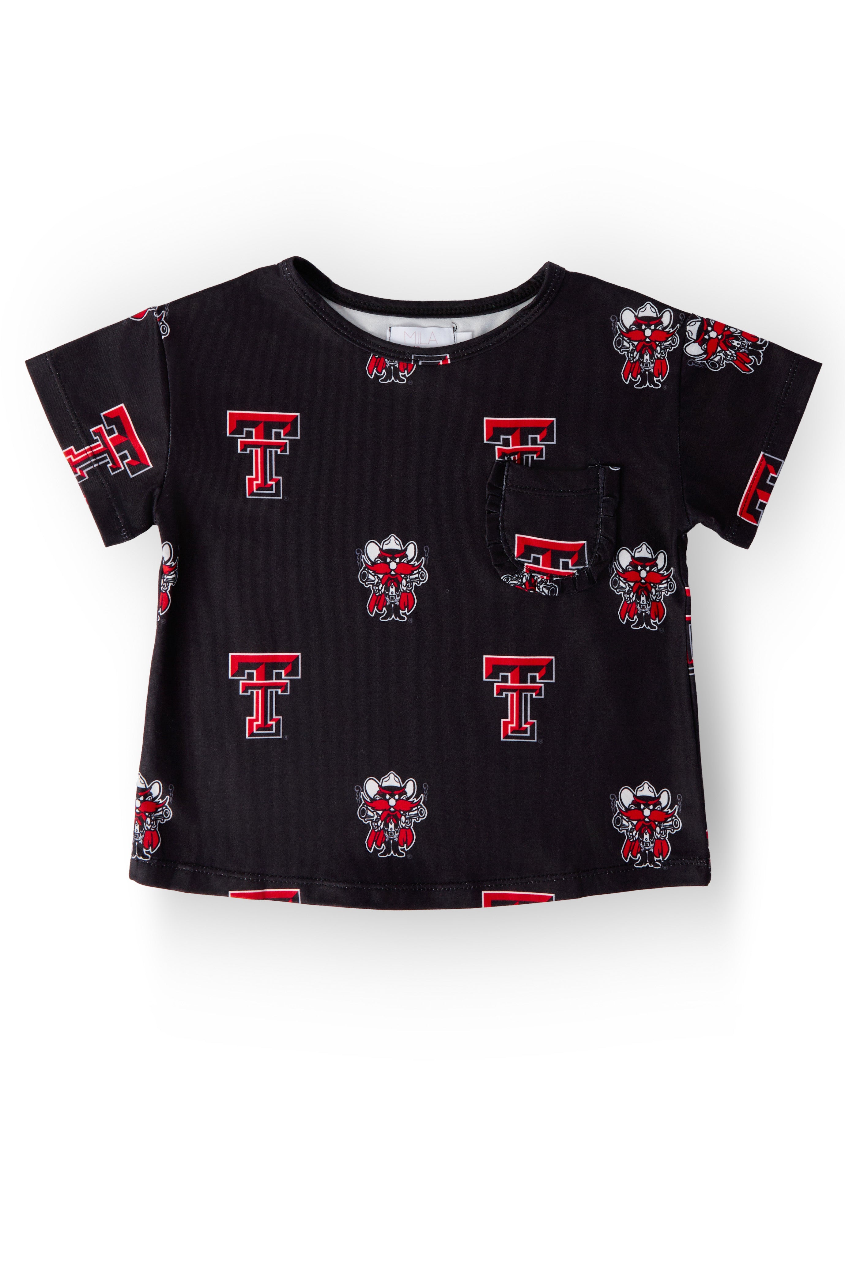 Texas Tech Black Raider Red Ruffle Pocket Tee-Mila & Rose ®