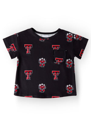 Texas Tech Black Raider Red Ruffle Pocket Tee-Mila & Rose ®