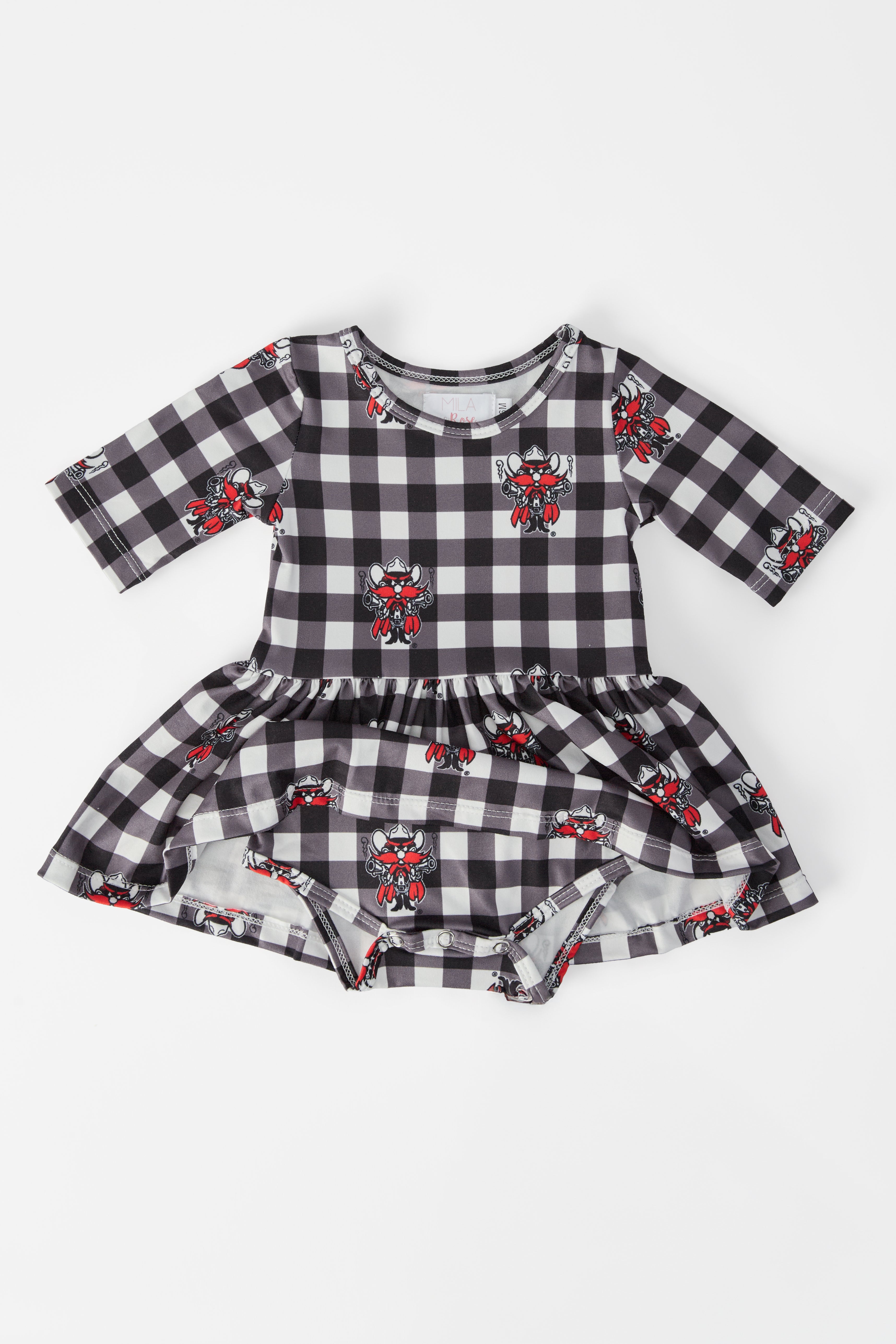 Texas Tech Plaid Raider Red 3/4 Sleeve Twirl Bodysuit-Mila & Rose ®