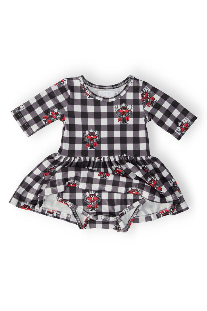 Texas Tech Plaid Raider Red 3/4 Sleeve Twirl Bodysuit-Mila & Rose ®