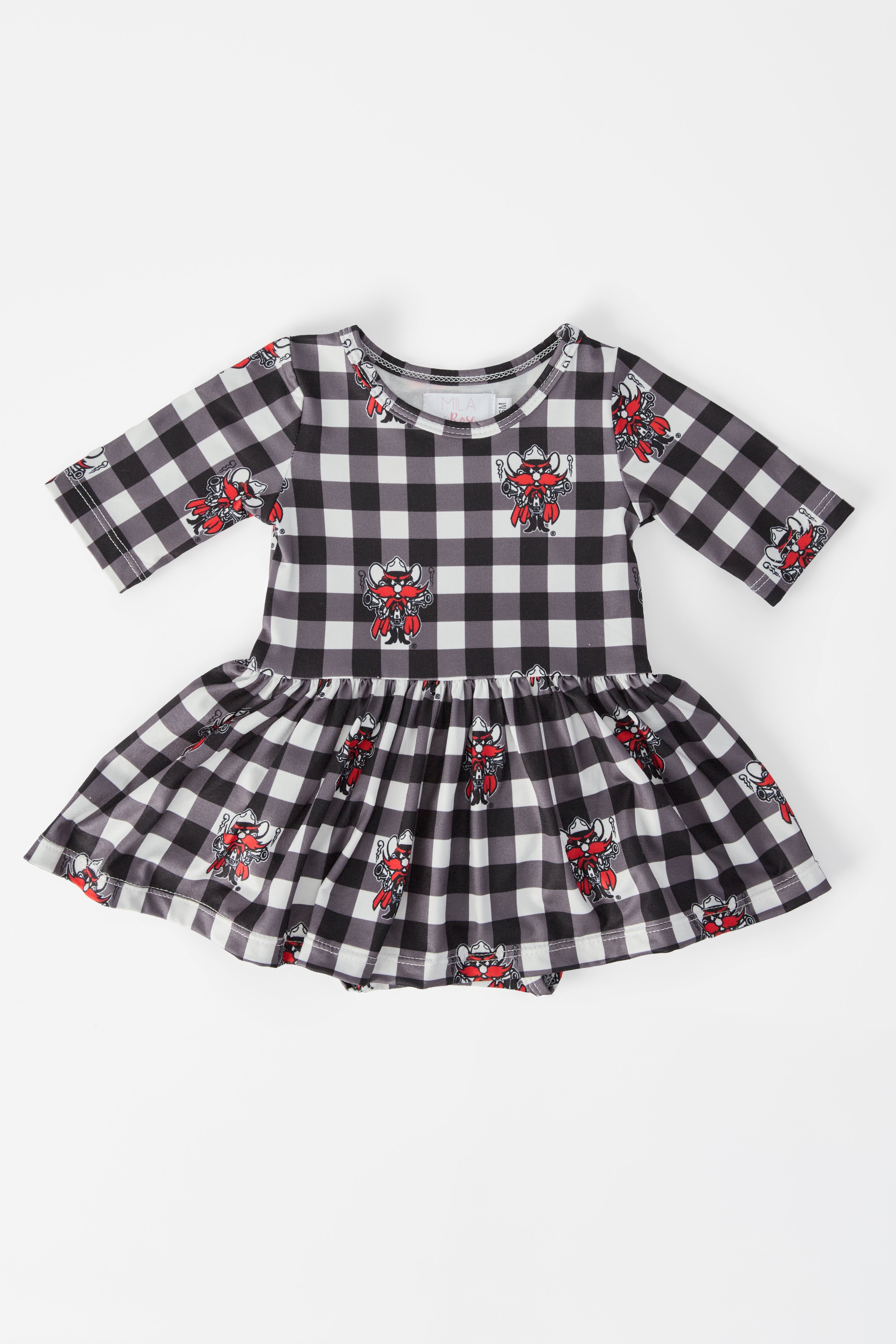 Texas Tech Plaid Raider Red 3/4 Sleeve Twirl Bodysuit-Mila & Rose ®
