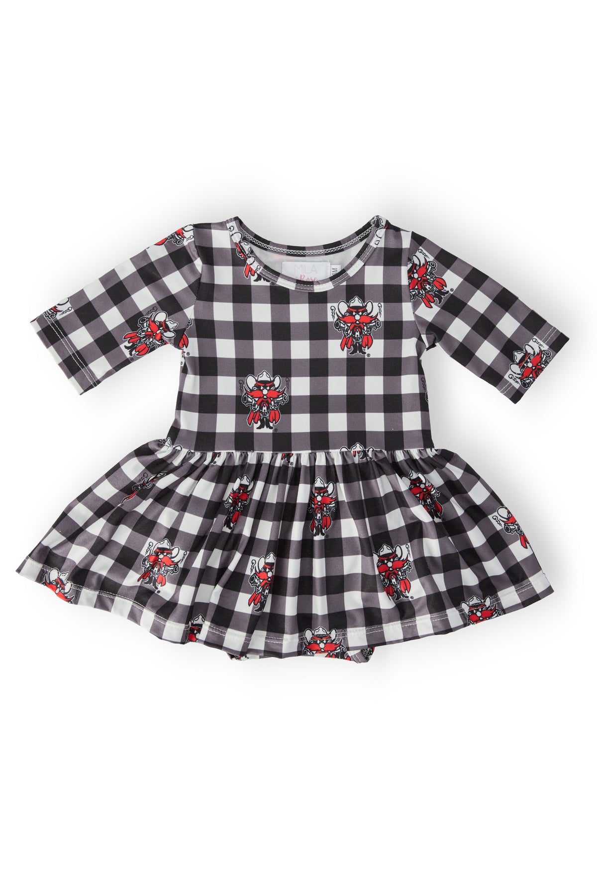 Texas Tech Plaid Raider Red 3/4 Sleeve Twirl Bodysuit-Mila & Rose ®