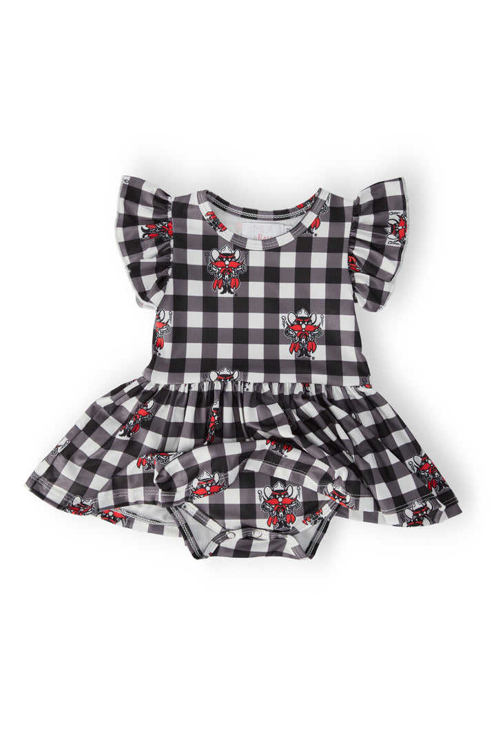 Texas Tech Plaid Raider Red S/S Flutter Twirl Bodysuit-Mila & Rose ®
