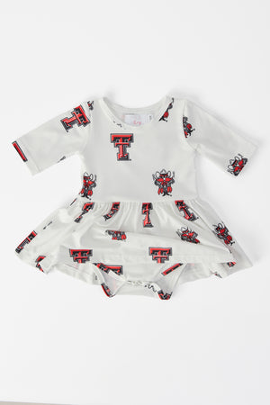 Texas Tech White Raider Red 3/4 Sleeve Twirl Bodysuit-Mila & Rose ®