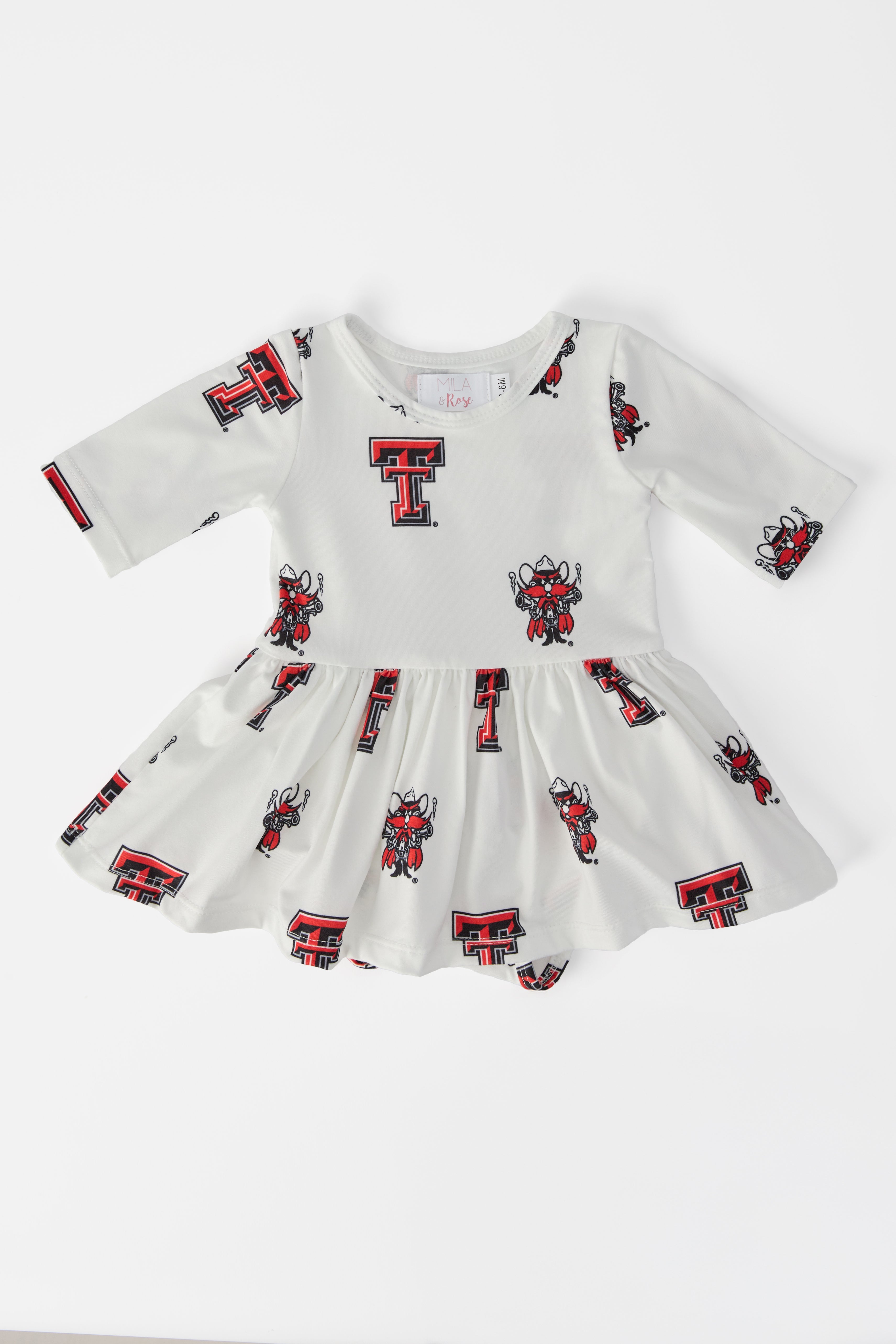 Texas Tech White Raider Red 3/4 Sleeve Twirl Bodysuit-Mila & Rose ®