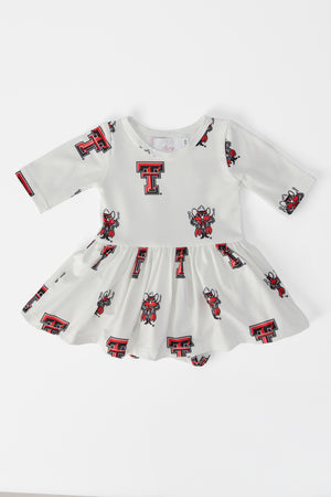 Texas Tech White Raider Red 3/4 Sleeve Twirl Bodysuit-Mila & Rose ®