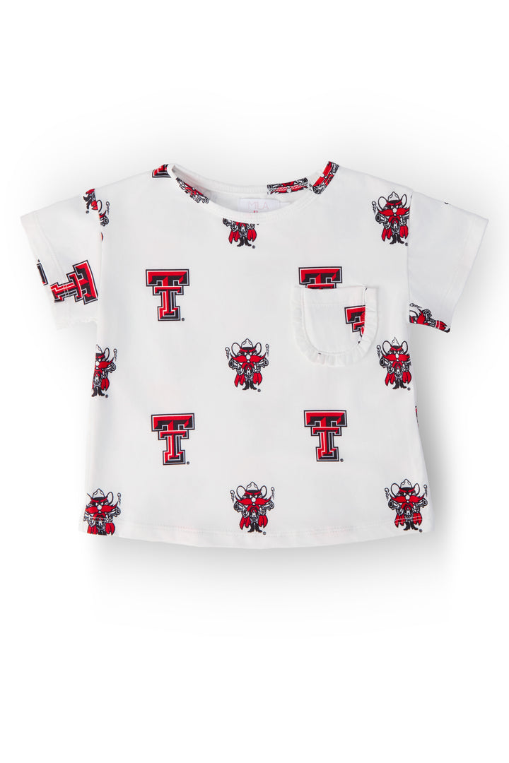 Texas Tech White Raider Red Ruffle Pocket Tee-Mila & Rose ®