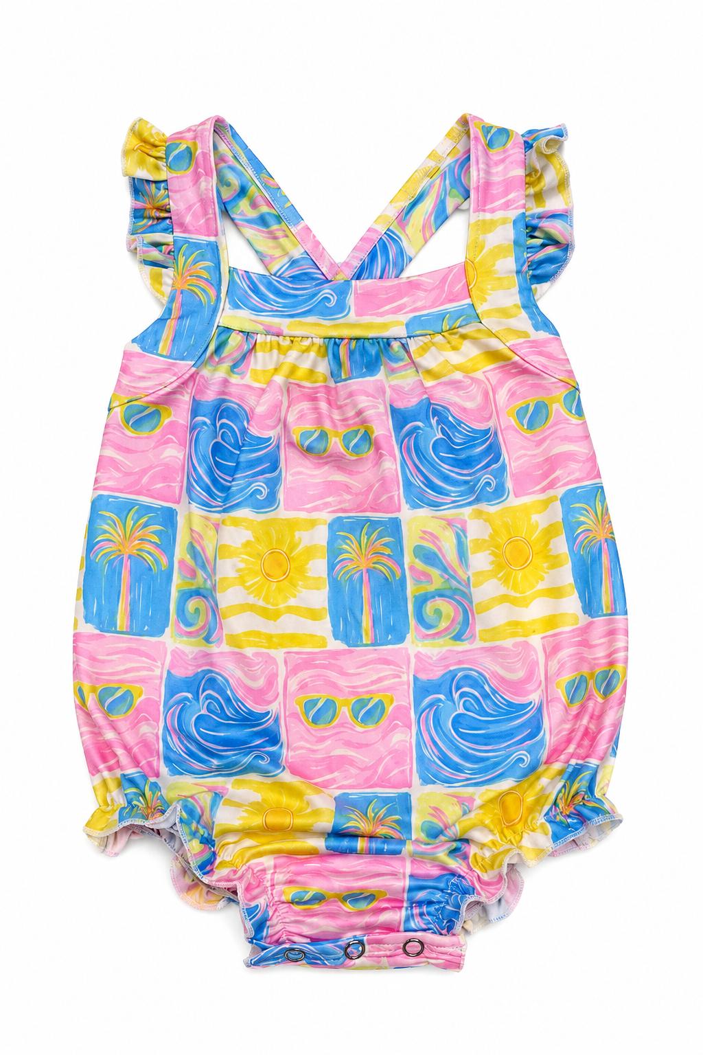 Tropical Summer Ruffle Cross Back Romper-Mila & Rose ®