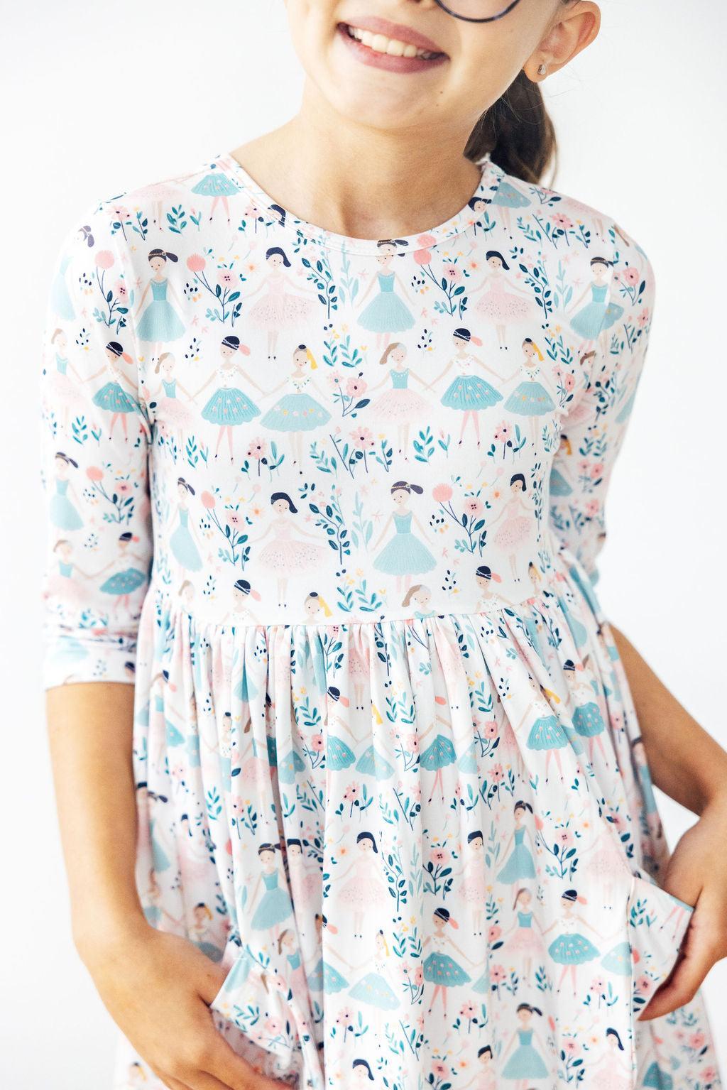 Twinkle Toes 3/4 Sleeve Pocket Twirl Dress-Mila & Rose ®