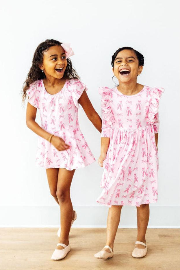 Twirling en Pointe 3/4 Sleeve Ruffle Twirl Dress-Mila & Rose ®