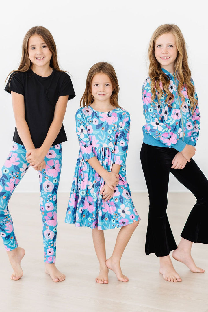 Twirling in Teal 3/4 Sleeve Pocket Twirl Dress-Mila & Rose ®