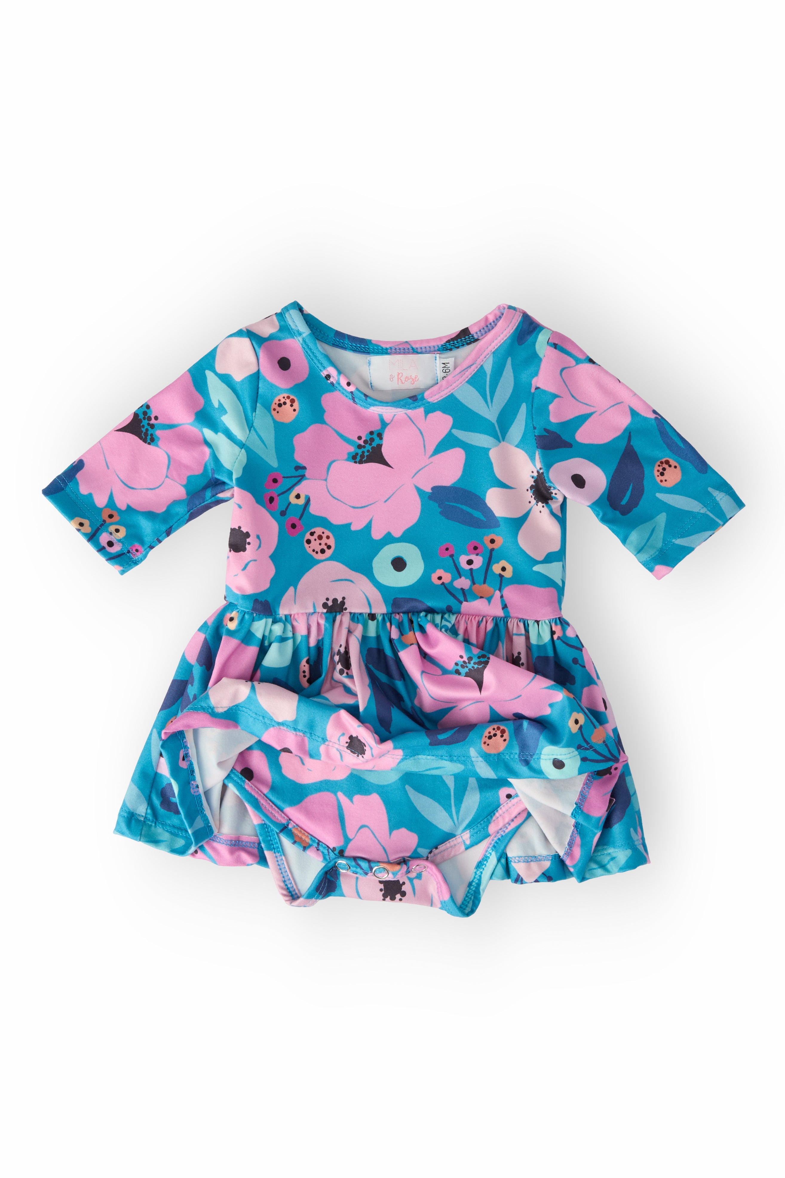 Twirling in Teal 3/4 Sleeve Twirl Bodysuit-Mila & Rose ®