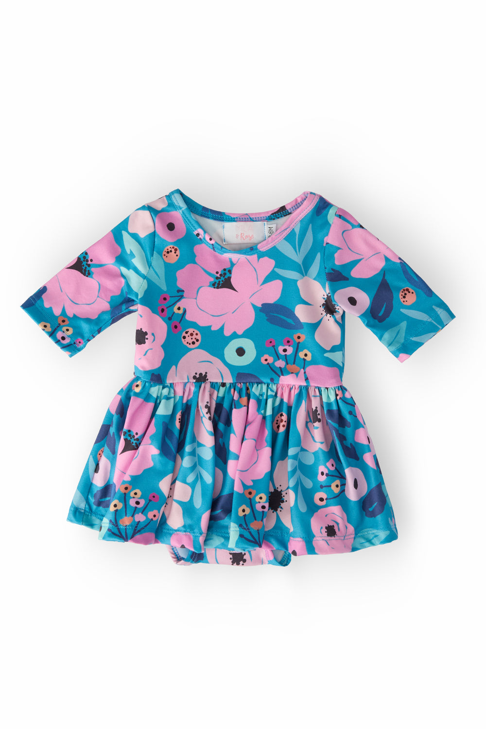 Twirling in Teal 3/4 Sleeve Twirl Bodysuit-Mila & Rose ®