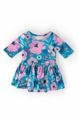 Twirling in Teal 3/4 Sleeve Twirl Bodysuit-Mila & Rose ®