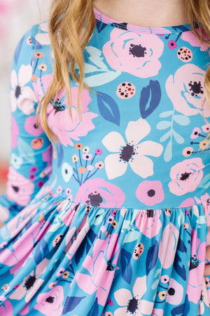 Twirling in Teal 3/4 Sleeve Pocket Twirl Dress-Mila & Rose ®