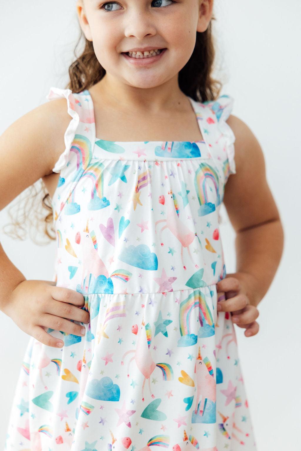 Unicorn Kisses Ruffle Cross Back Dress-Mila & Rose ®