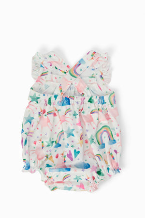 Unicorn Kisses Ruffle Cross Back Romper-Mila & Rose ®