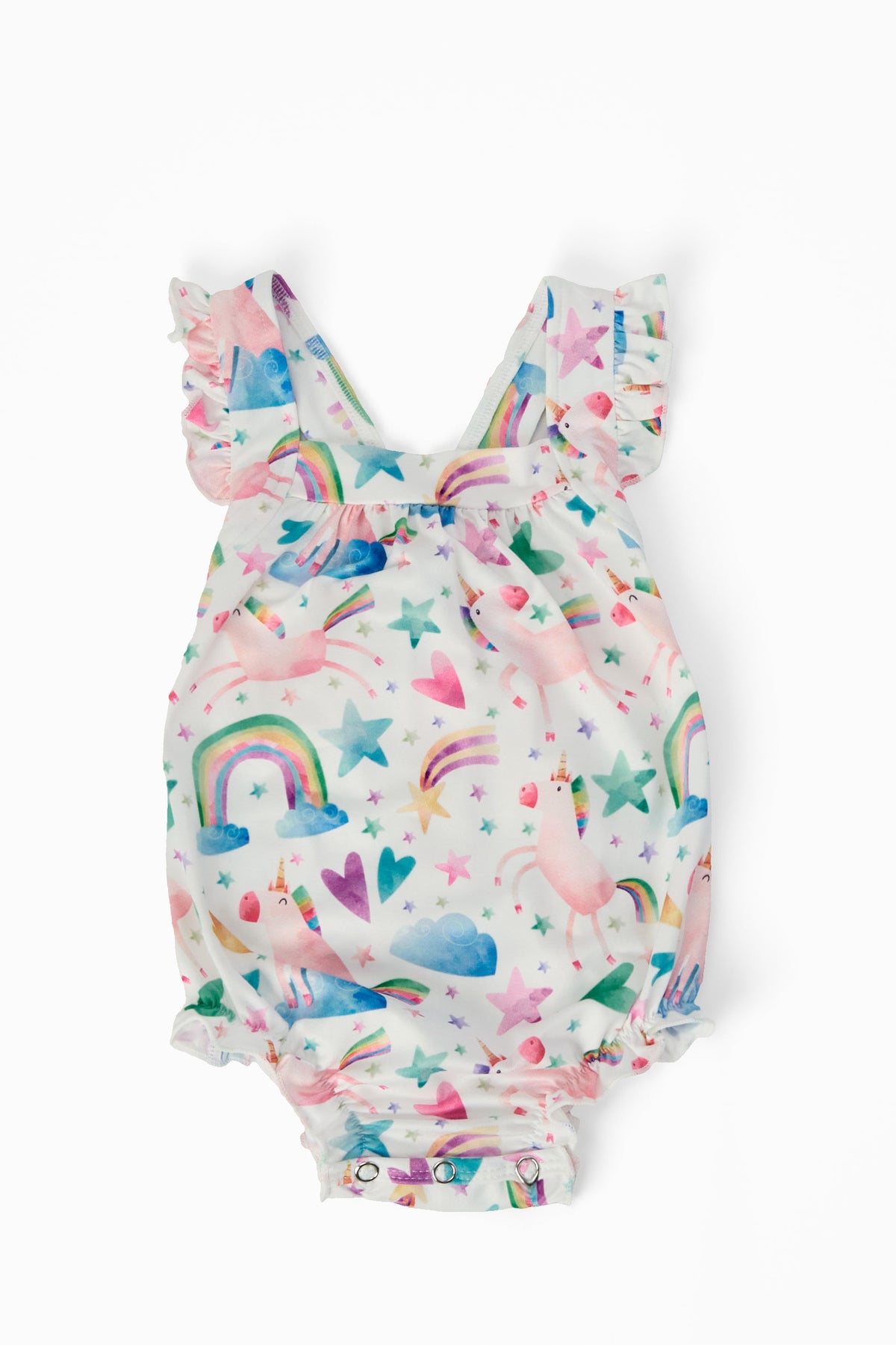 Unicorn Kisses Ruffle Cross Back Romper-Mila & Rose ®