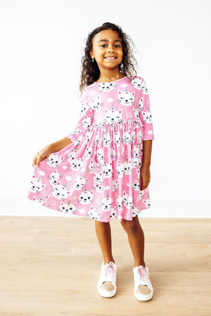 Unicorn Kitties 3/4 Sleeve Pocket Twirl Dress-Mila & Rose ®
