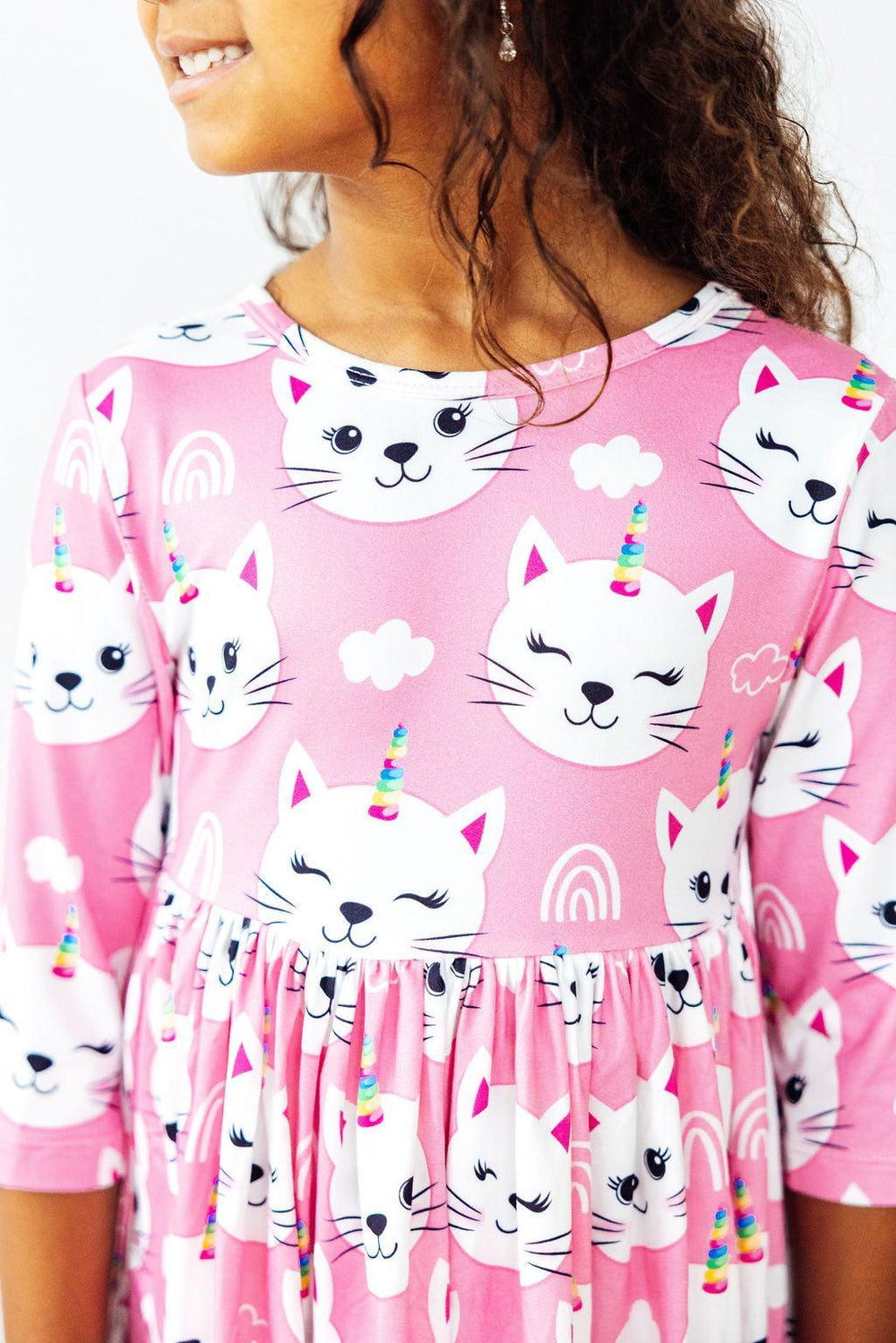 Unicorn Kitties 3/4 Sleeve Pocket Twirl Dress-Mila & Rose ®