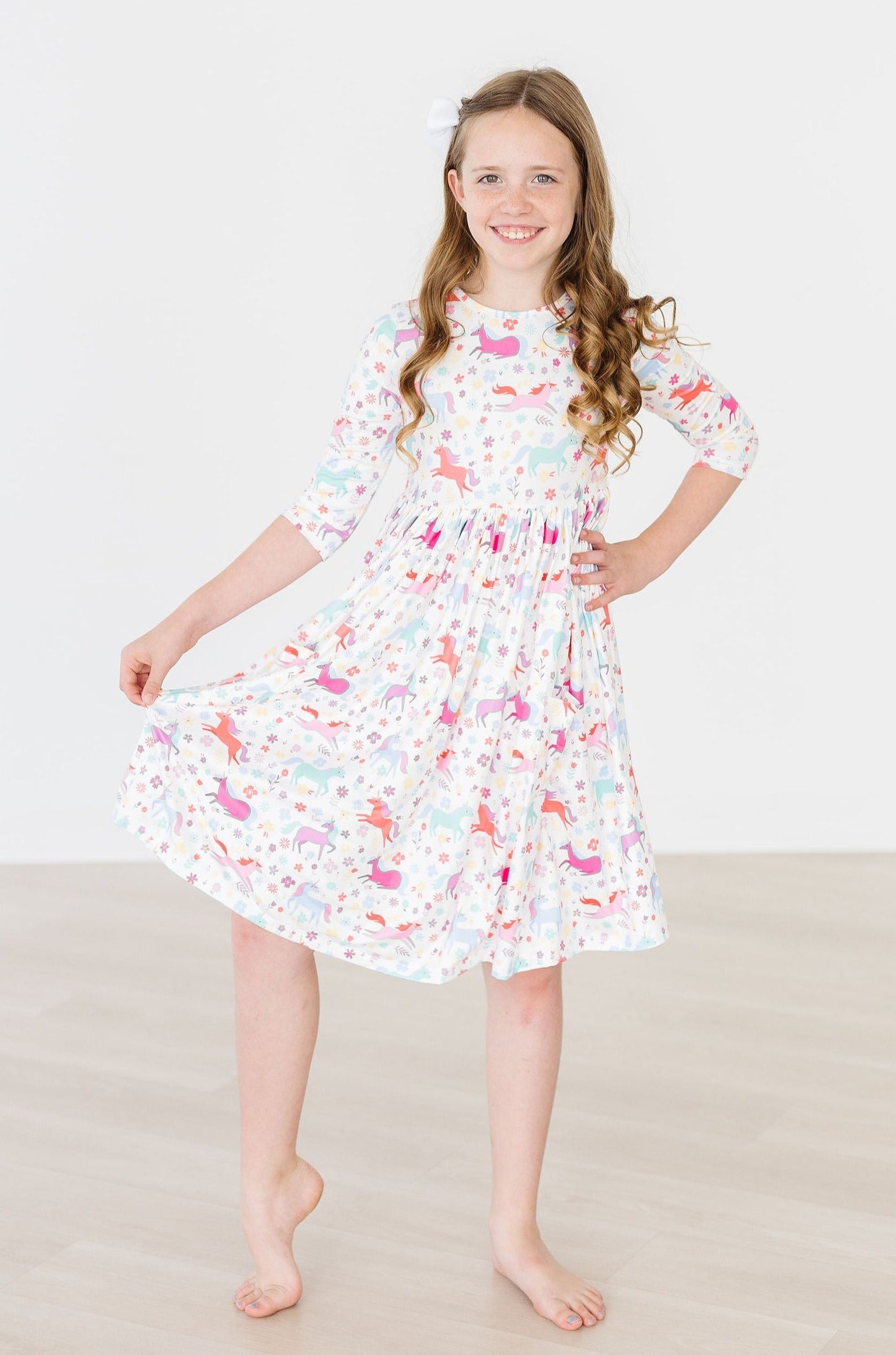 unicorn long sleeve dress Wibacker Girls Long Sleeve Stretchy Dress Kids A line Twirly Skater Casual Rainbow Unicorn Dresses, Girl's, Size: 7 years, Purple
