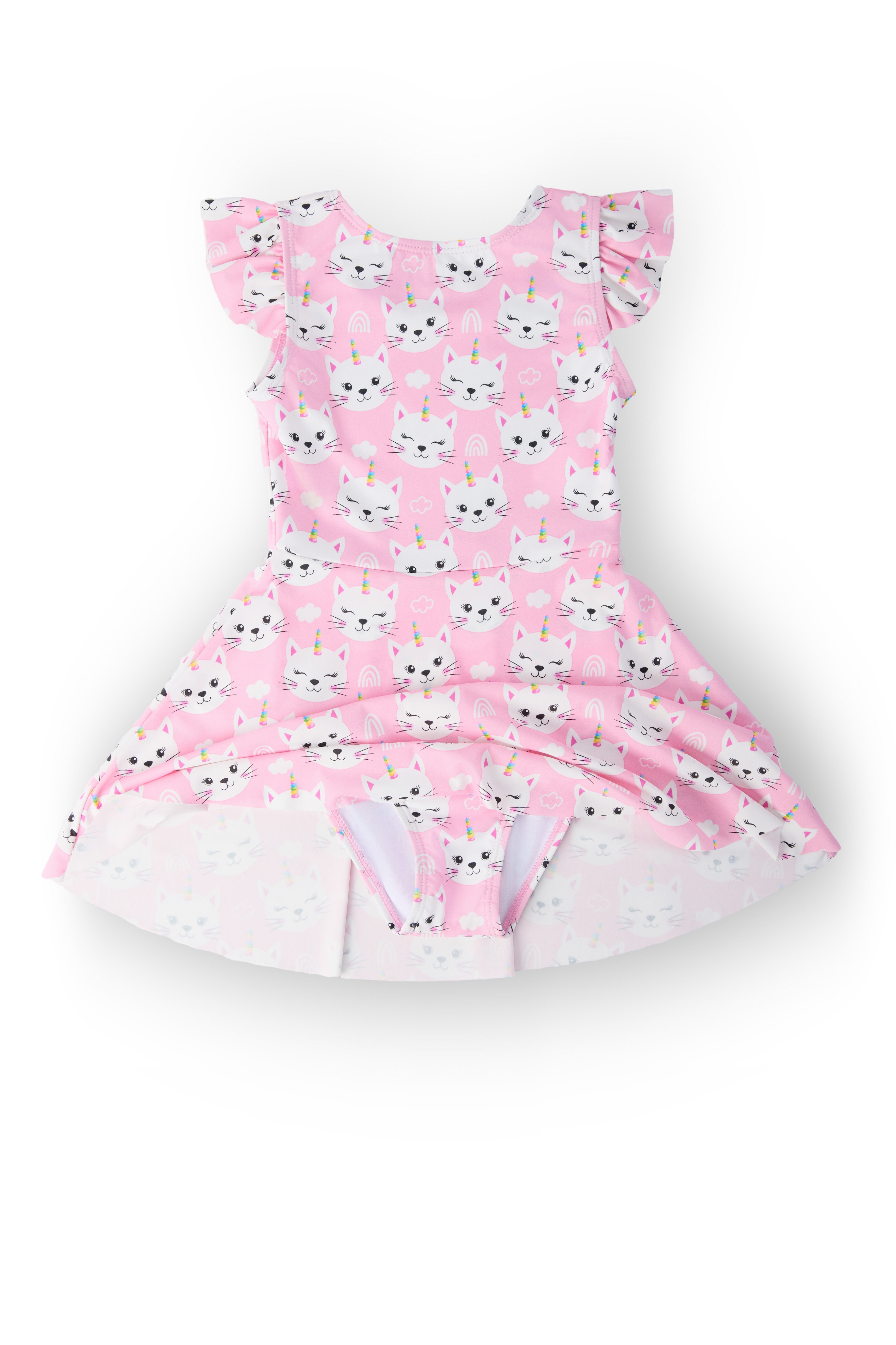 Unicorn Kitties Flutter Sleeve Twirl Swimsuit-Mila & Rose ®