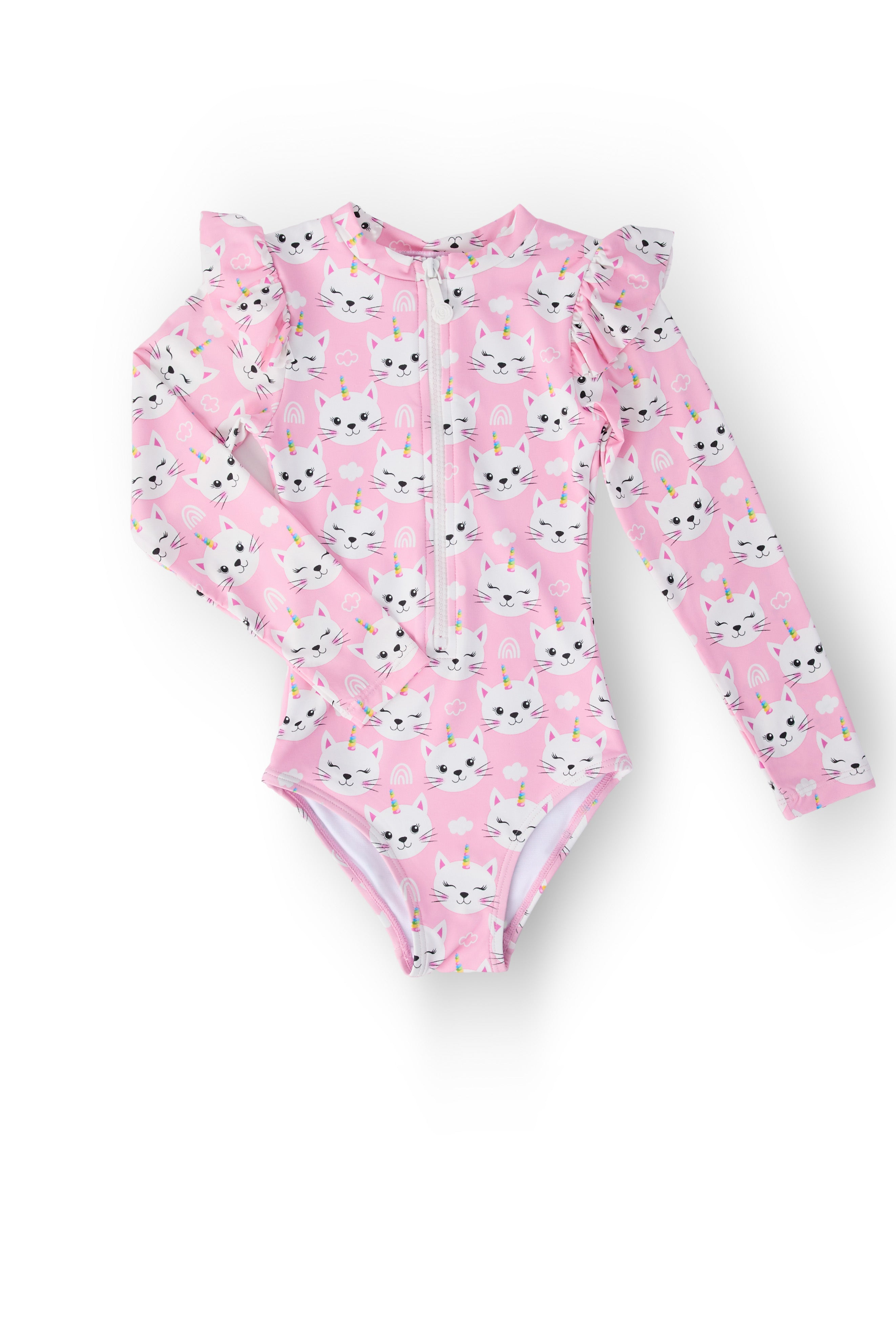 Unicorn Kitties L/S Flutter One-Piece Swimsuit-Mila & Rose ®