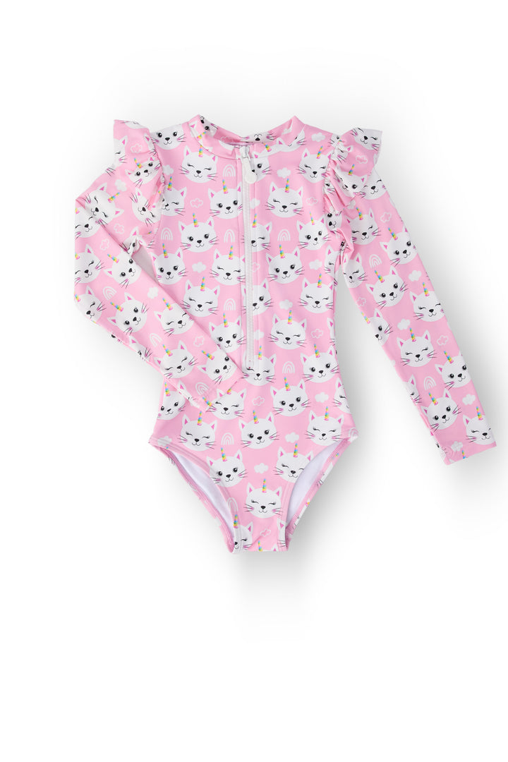 (V) Unicorn Kitties L/S Flutter One-Piece Swimsuit-Mila & Rose ®